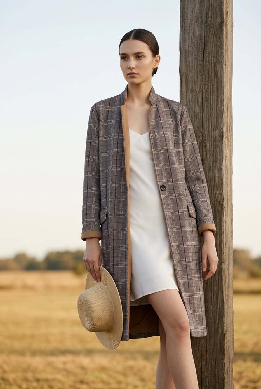 BlankNYC Plaid Suede-Like Longline Blazer Coat Gray Check Size S